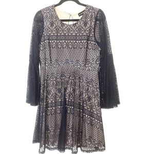 My Michelle Navy Blue Lace Dress with Bell Sleeves.        Size Large Juniors